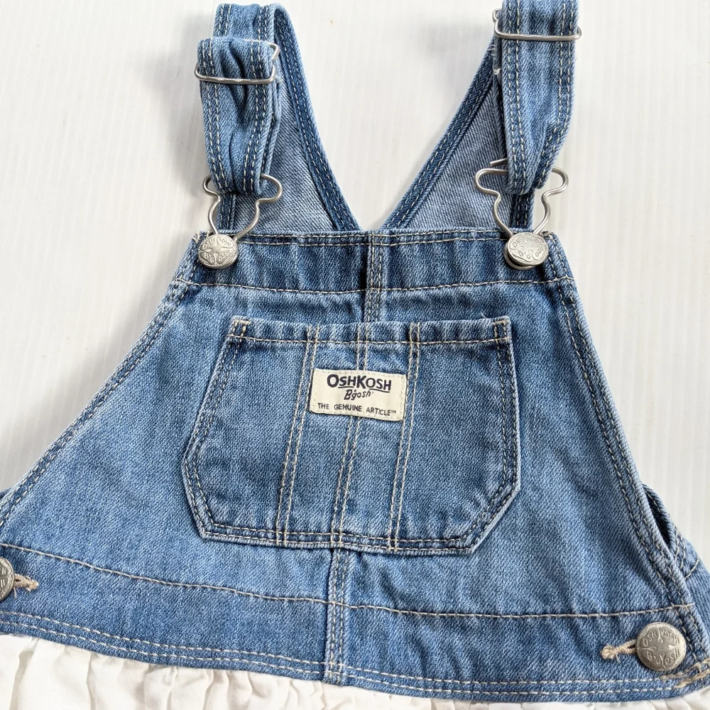 OSH-KOSH B'GOSH girls white eyelet blue denim bib overall skirtall jumper 4t